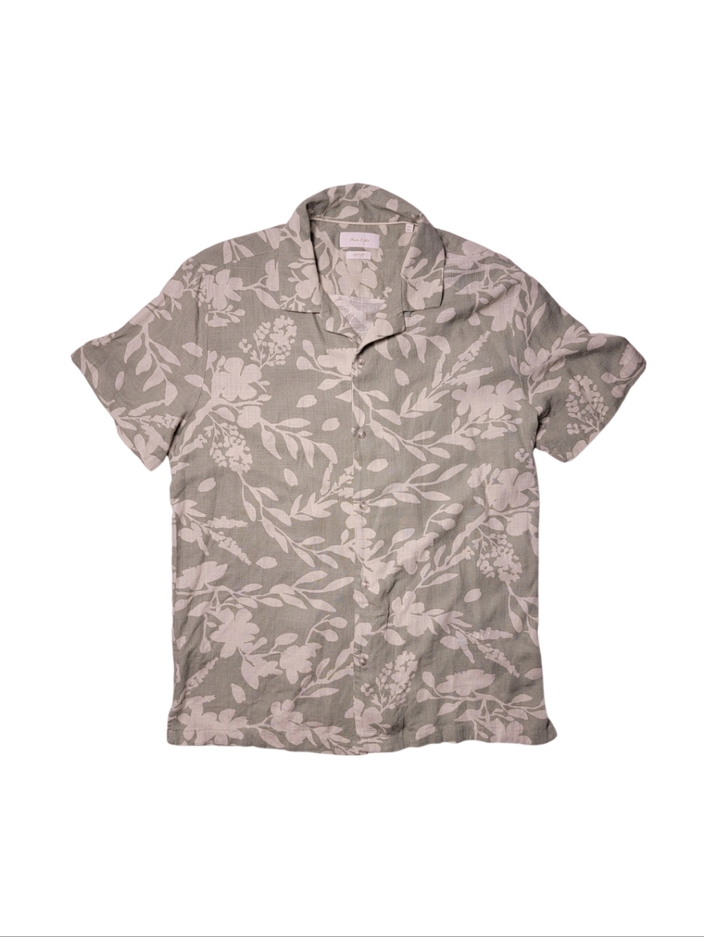 Porter & Ash Sage Green & Cream Floral Linen Blend Camp Shirt L​ - Picture 2 of 6